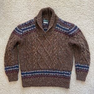 Vintage Cricket 100% Wool Sweater Brown Navy Roll Collar Size Large